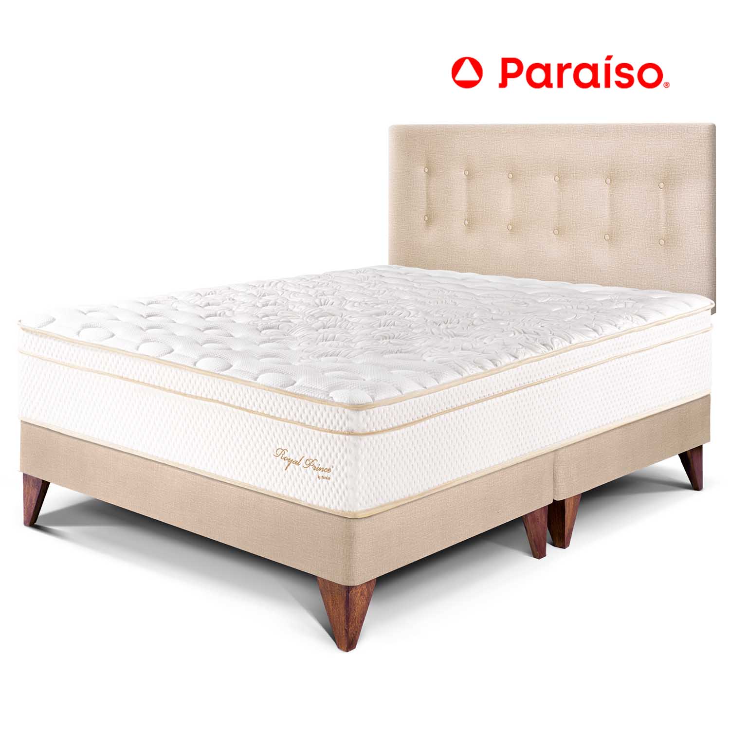 Dormitorio Europeo Royal Prince Queen Champagne + 2 almohadas viscoelásticas + protector