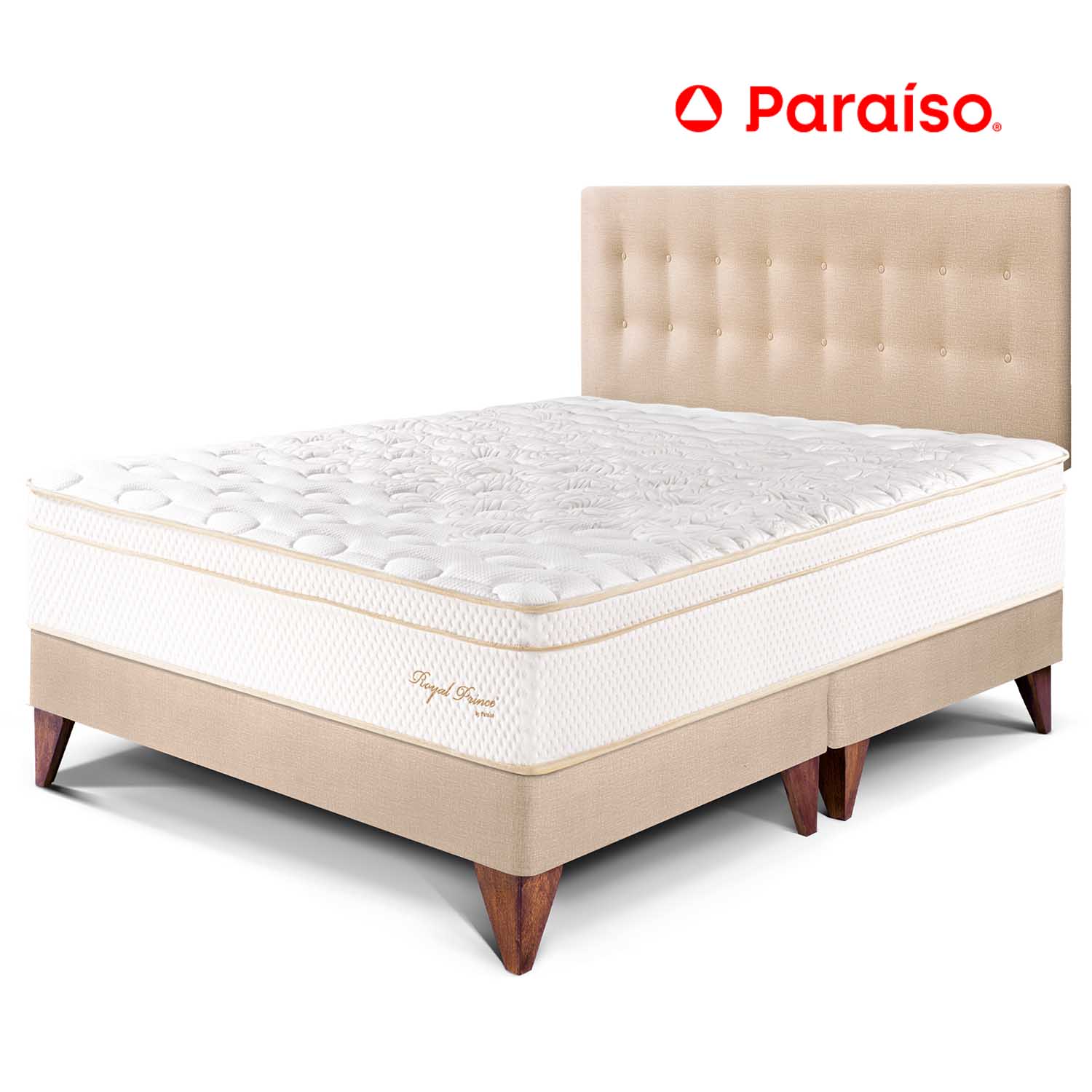 Dormitorio Europeo Royal Prince King Champagne + 2 almohadas viscoelásticas + protector