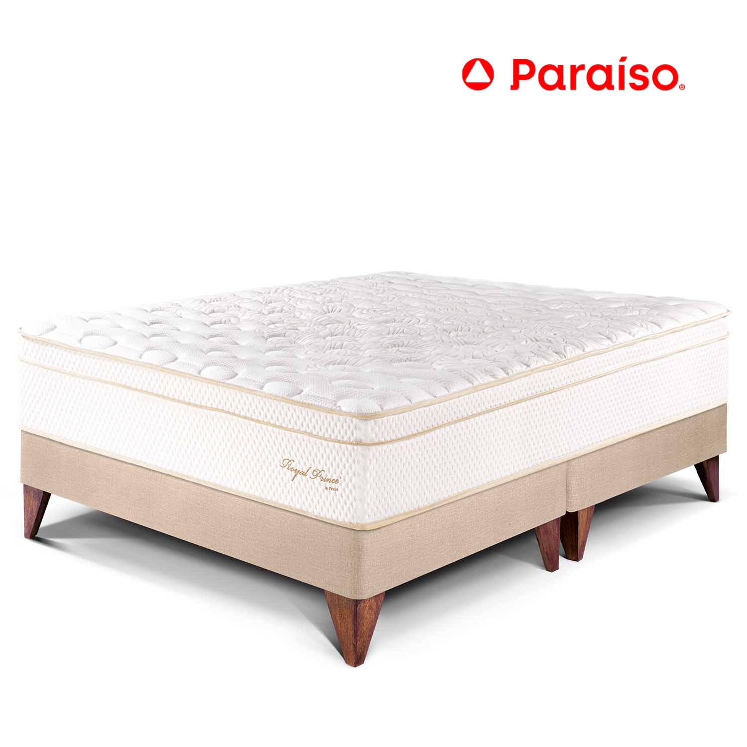 Cama Europea Royal Prince King Champagne + 2 almohadas viscoelásticas + protector