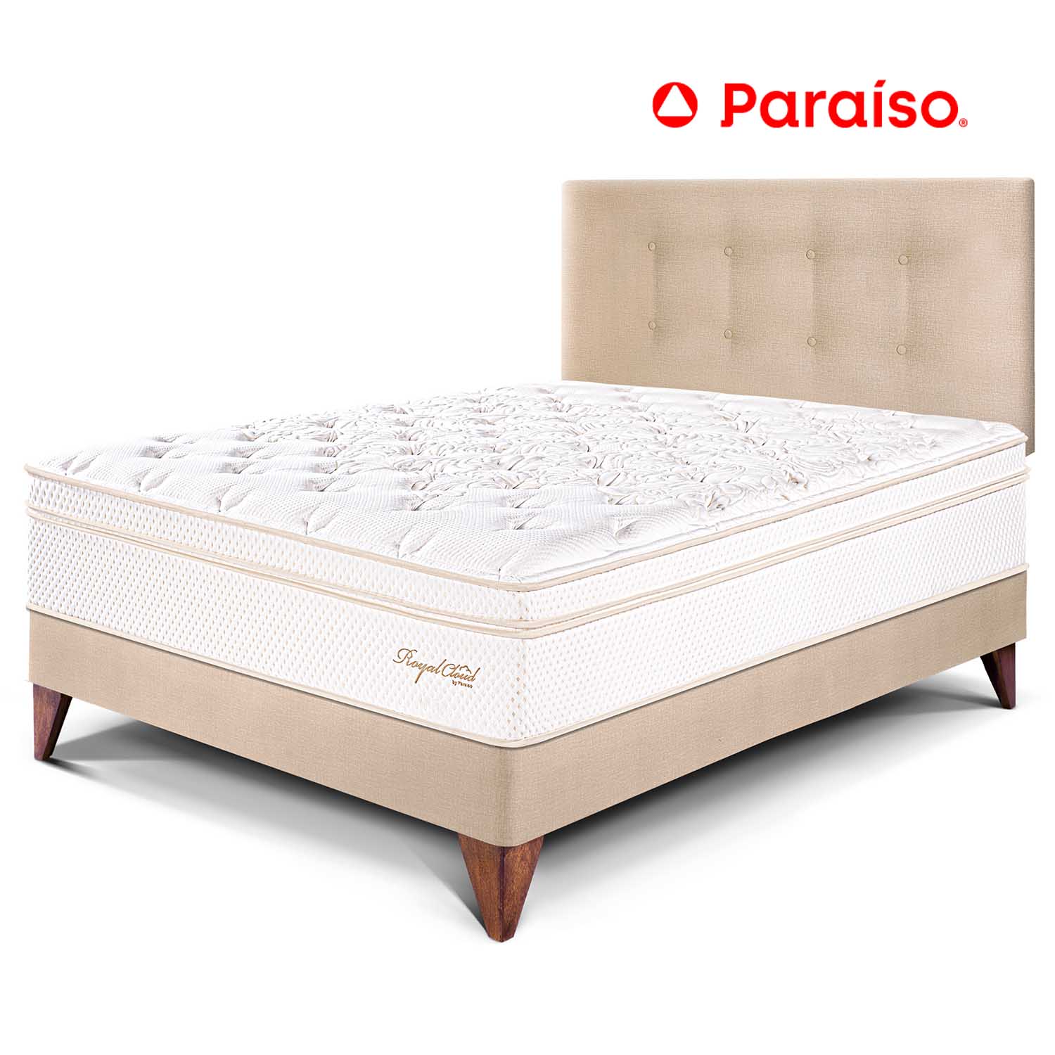 Dormitorio Europeo Royal Cloud 1.5 Plazas Champagne + 1 almohada viscoelástica + protector