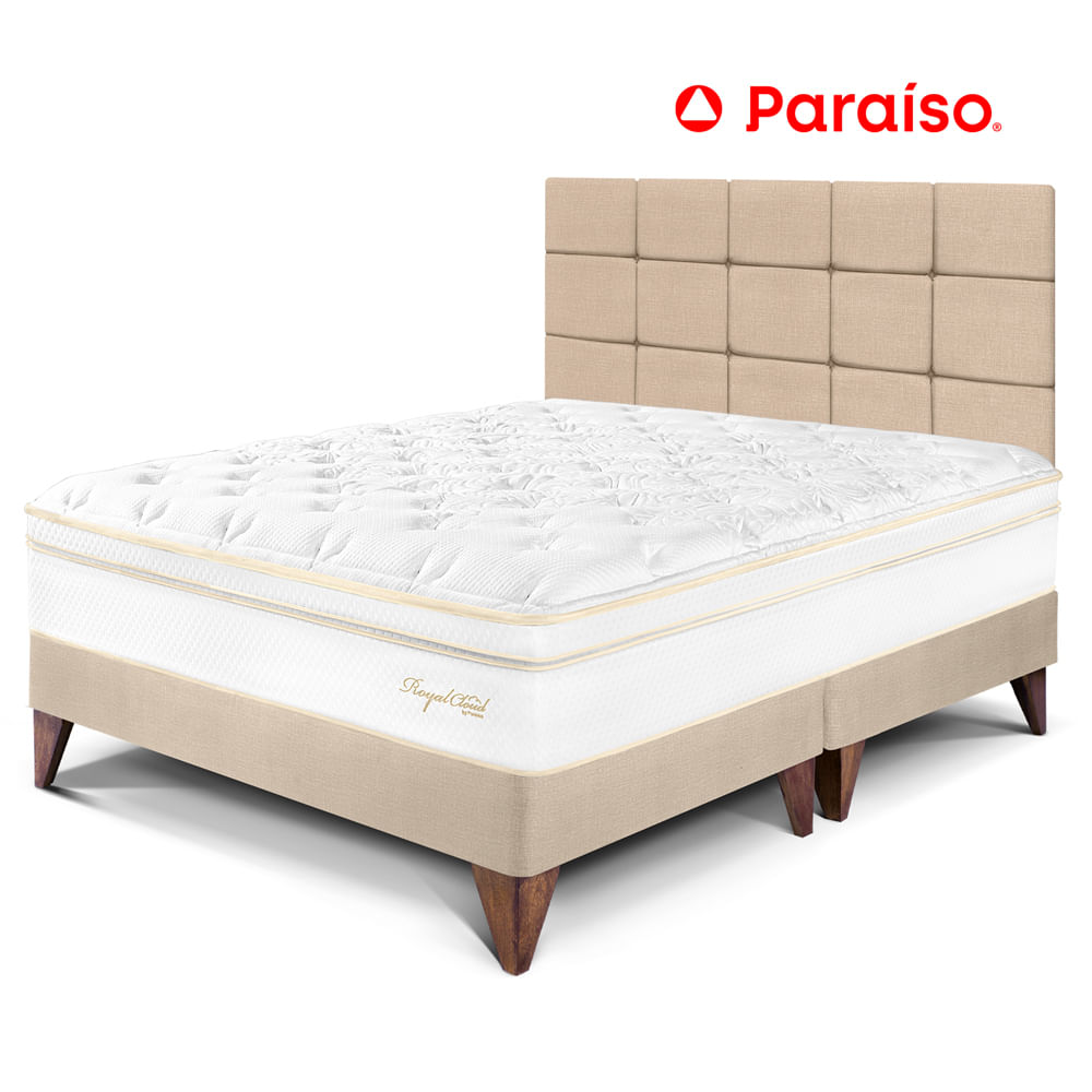 Dormitorio Europeo Royal Cloud Queen con Cabecera Blocks Champagne