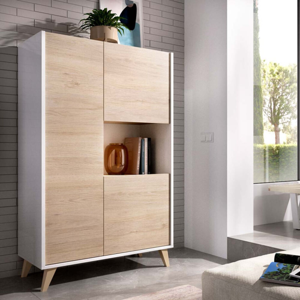 Vitrina Moderna 3 puertas Travis color Blanco/Duna TU MESITA