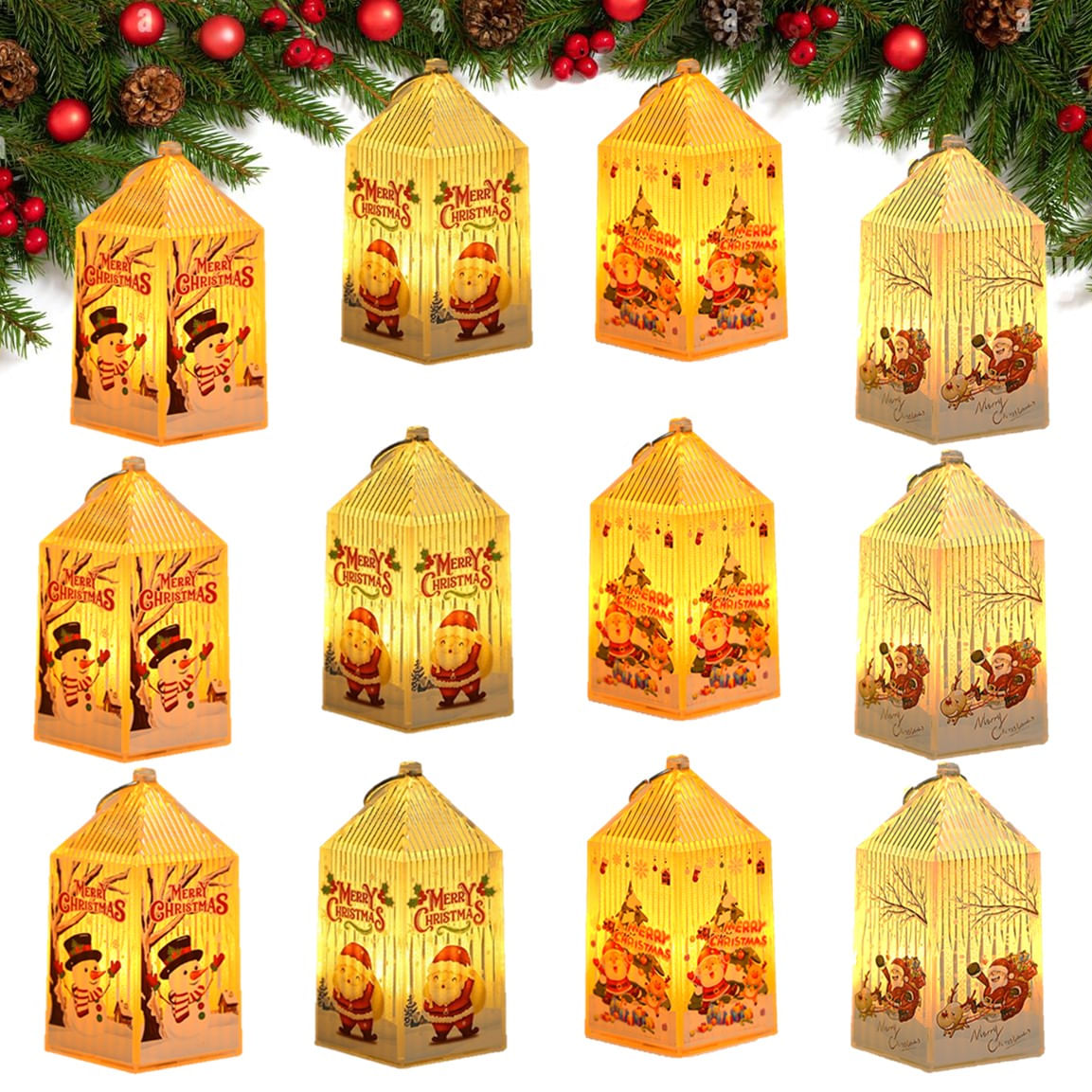 Set x 12 Faroles Navideños Led Decorativos Diseños Aleatorio