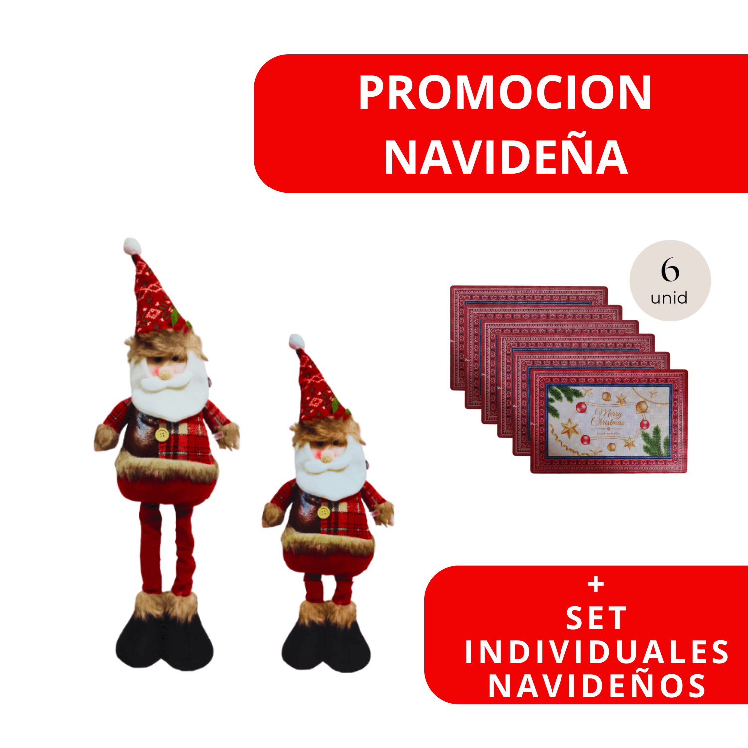 Patilargas Navideño PapaNoel Estirable Mas Set de Individuales