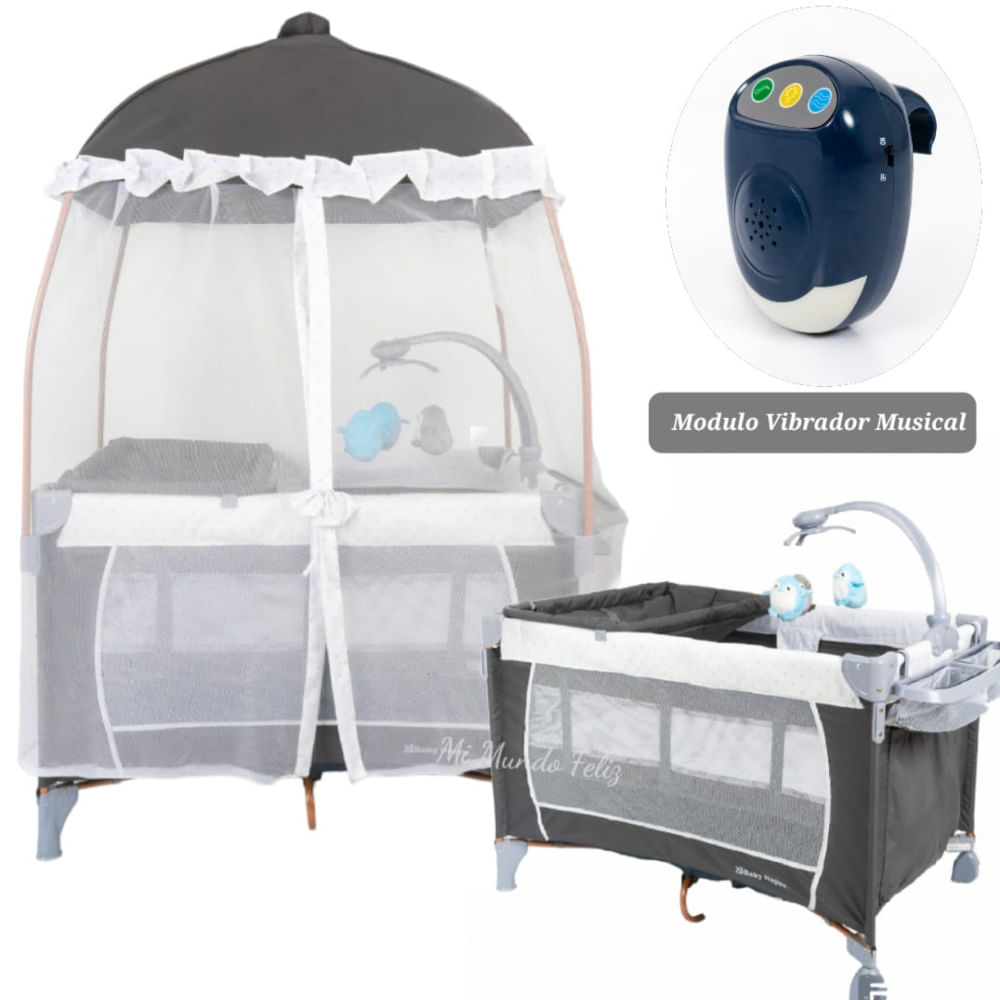 Cuna para Bebe Tul Completo Arabe Modulo Musical Gris