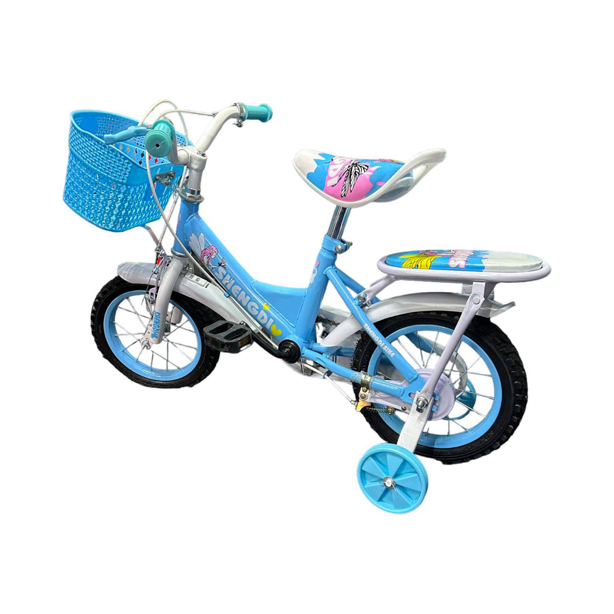 Bicicleta Infantil Kids Aro 12 Doble Asiento Celeste