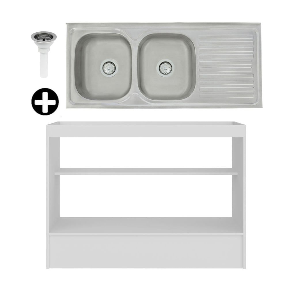 COMBO Mueble bajo lavadero 120cm Orange + Lavadero 2 pozas con escurridor 120x50cm