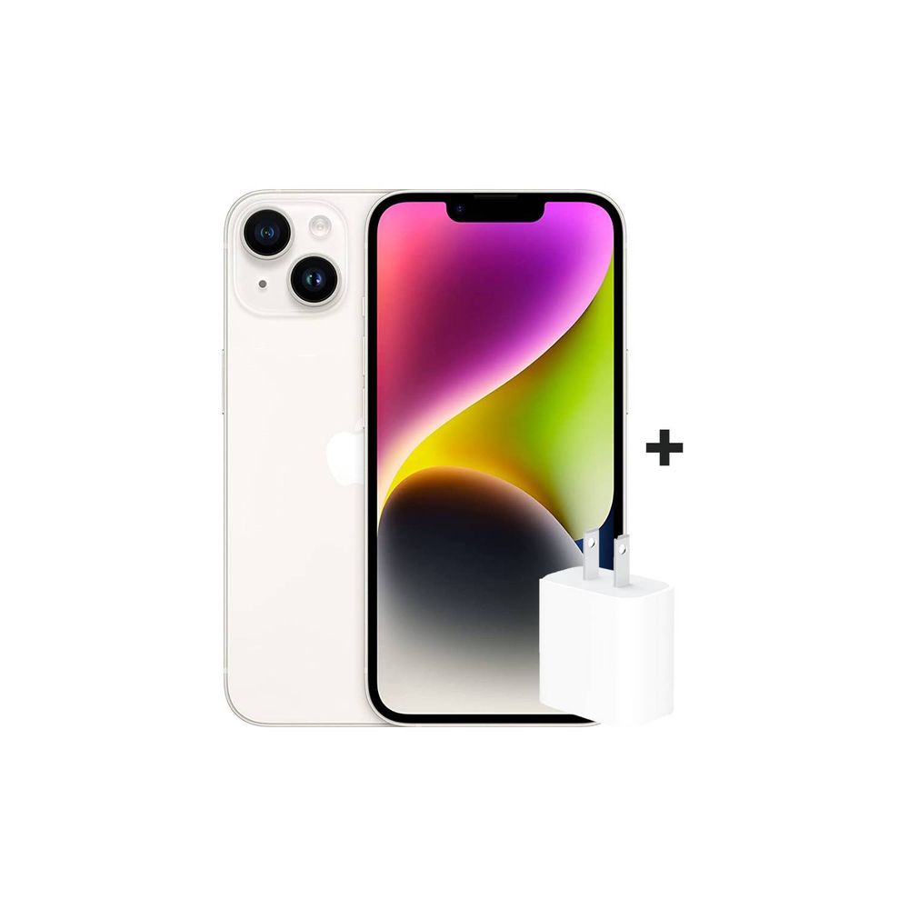 Iphone 14 plus 256GB ( chip fisico) Blanco + CARGADOR 20W - Promart
