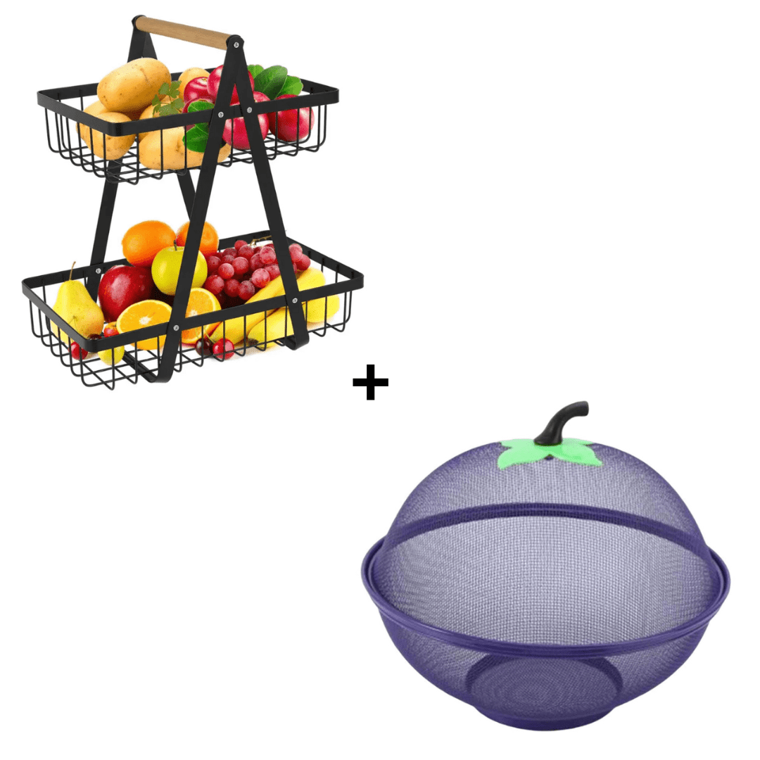 Combo Frutero 2 Niveles + Frutero Cesta de Malla Antimosca