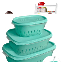Juego de Tápers Herméticos Contenedor Colador con Tapa 3 Piezas Verde 602T