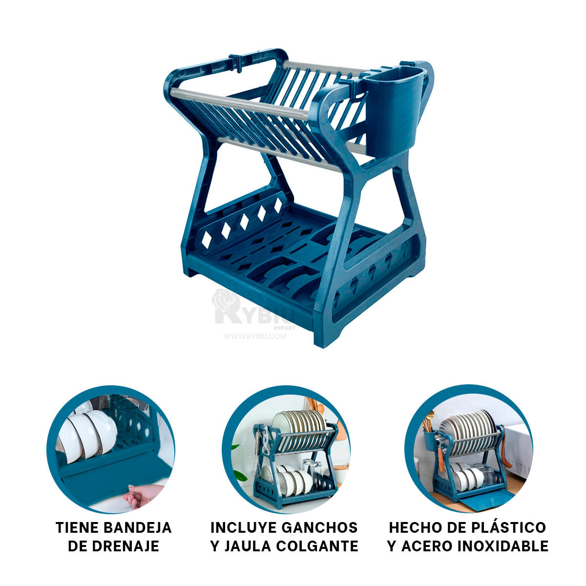 Escurridor de Platos para Cocina Color Azul
