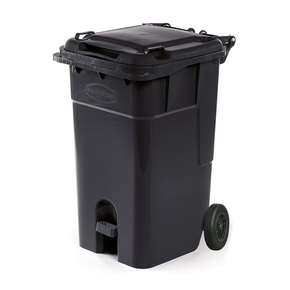 Tacho Recolector Polinplast Super King Kong N° 120 Negro con Pedal y Ruedas
