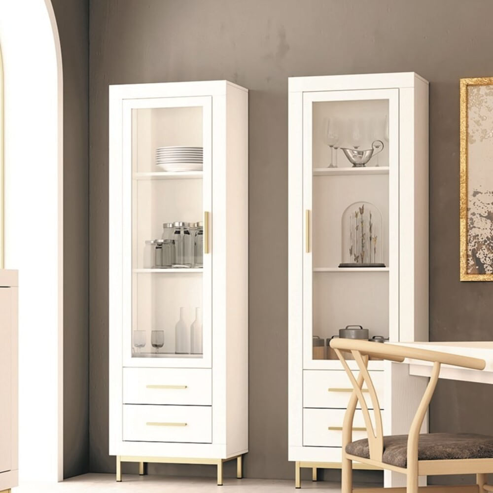 Vitrina Moderna Stella 1 puerta 2 cajones TU MESITA color Blanco