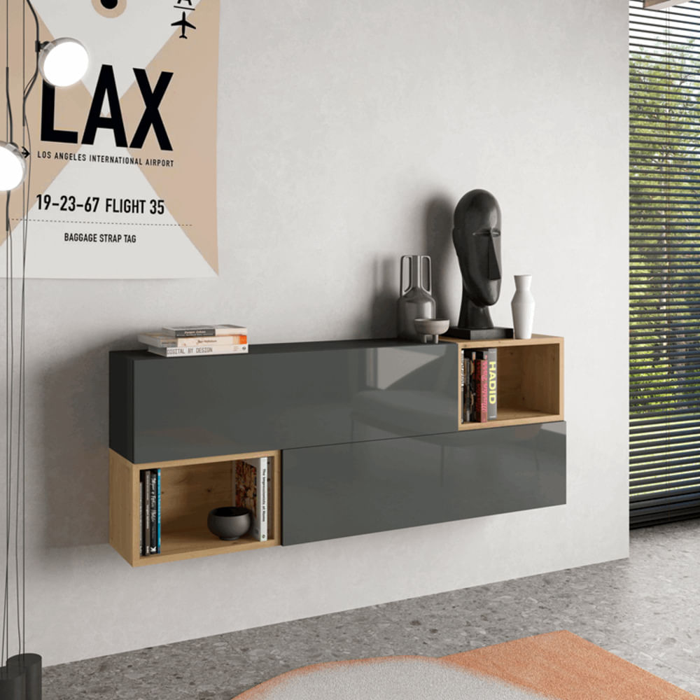 Aparador Flotante moderno Ventura 2 puertas TU MESITA Negro/Duna