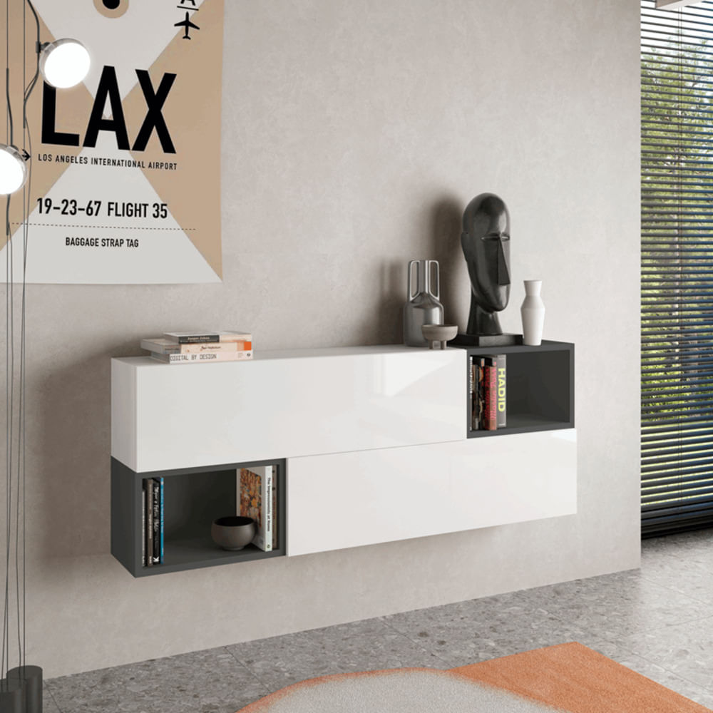 Aparador Flotante moderno Ventura 2 puertas TU MESITA Blanco/Negro