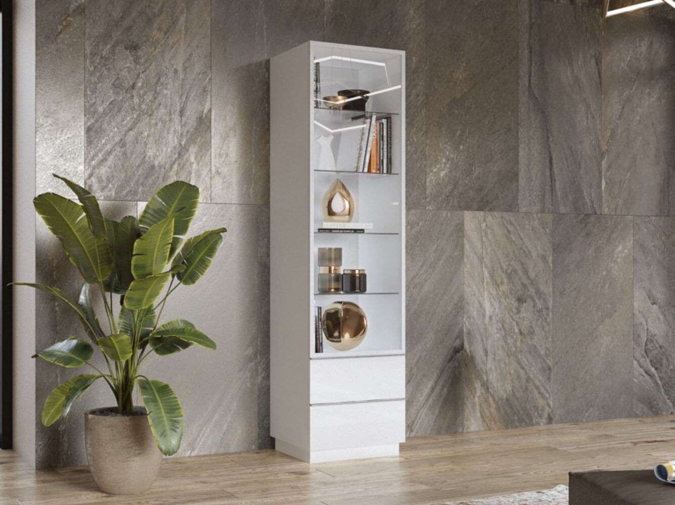 Vitrina Alta Tilsa 1 puerta 2 cajones TU MESITA color Blanco