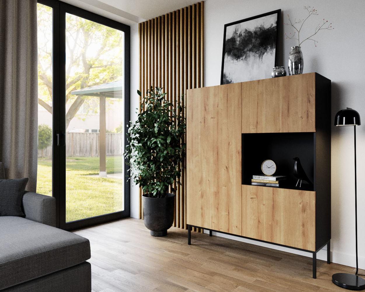 Aparador Moderno con Luz Esteban color Duna/Negro TU MESITA