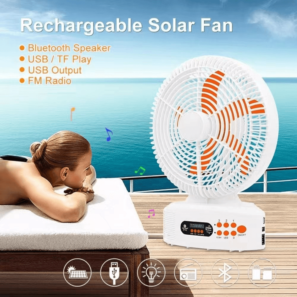 Ventilador Solar Portátil con Dispositivo Recargable con Carga Solar  incluye Radio y Bluetooth - Promart