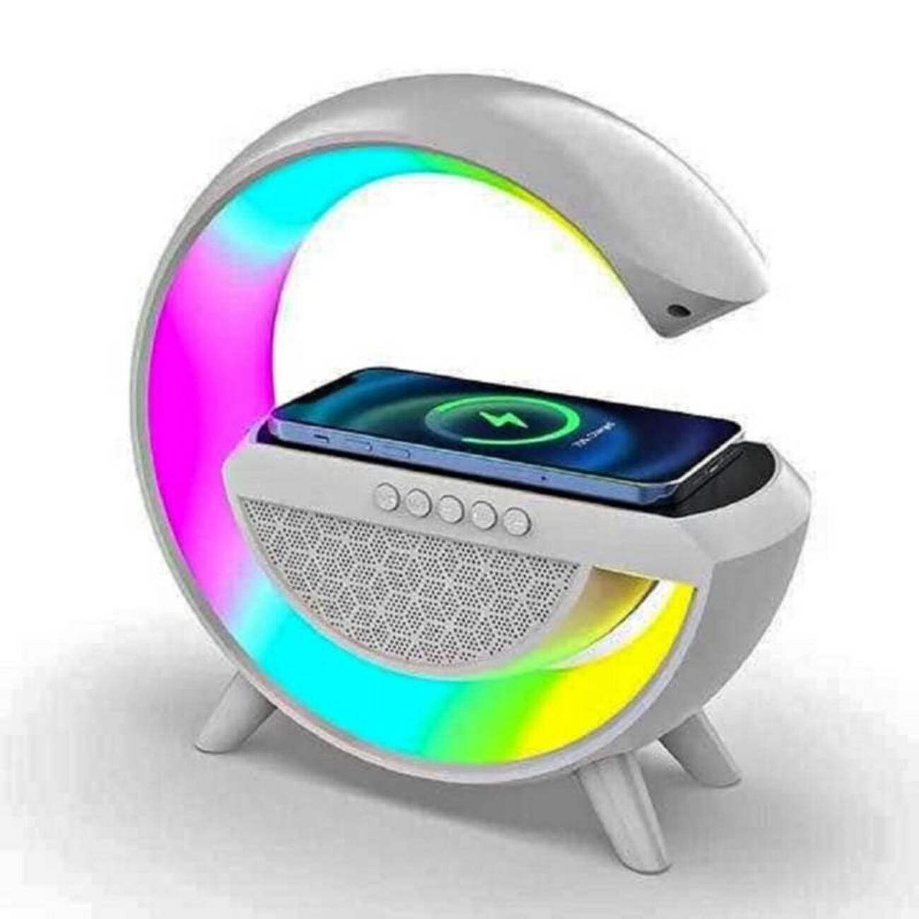 Parlante G 6 en 1 Lampara Led Cargador Inalámbrico Parlante Bluetooth Radio  FM Reloj Despertador