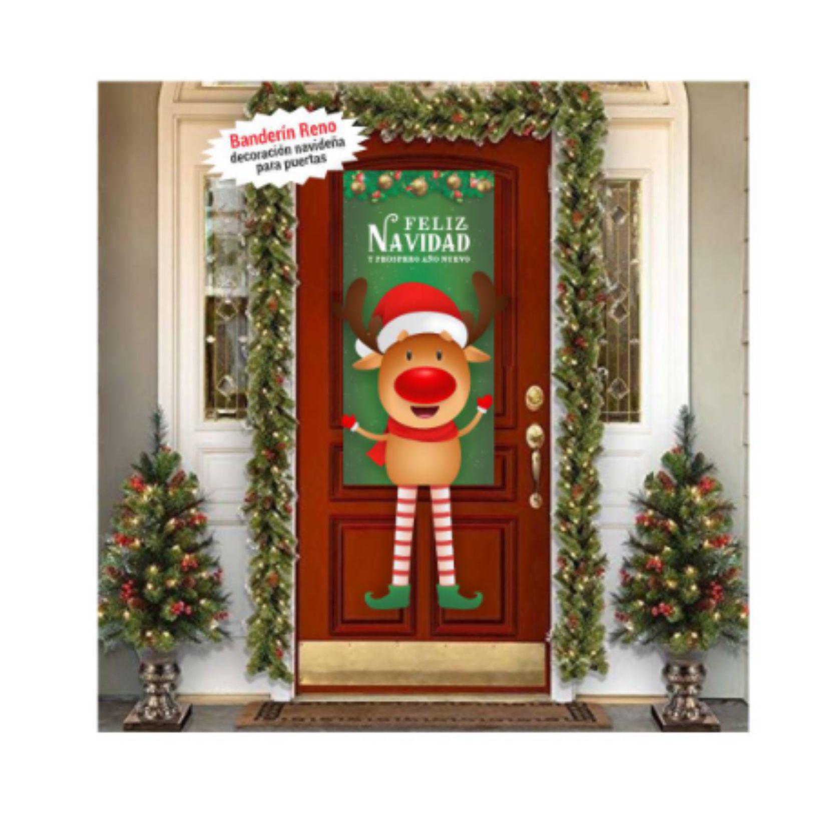 Banderin Colgante Navideño Decorativo para Puertas Reno Genérco 140x45CM