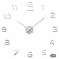 Reloj 3D Grande Modelo Europeo con Relieve Sala  Cocina  Comedor  Oficina  Hogar  Casa Plateado