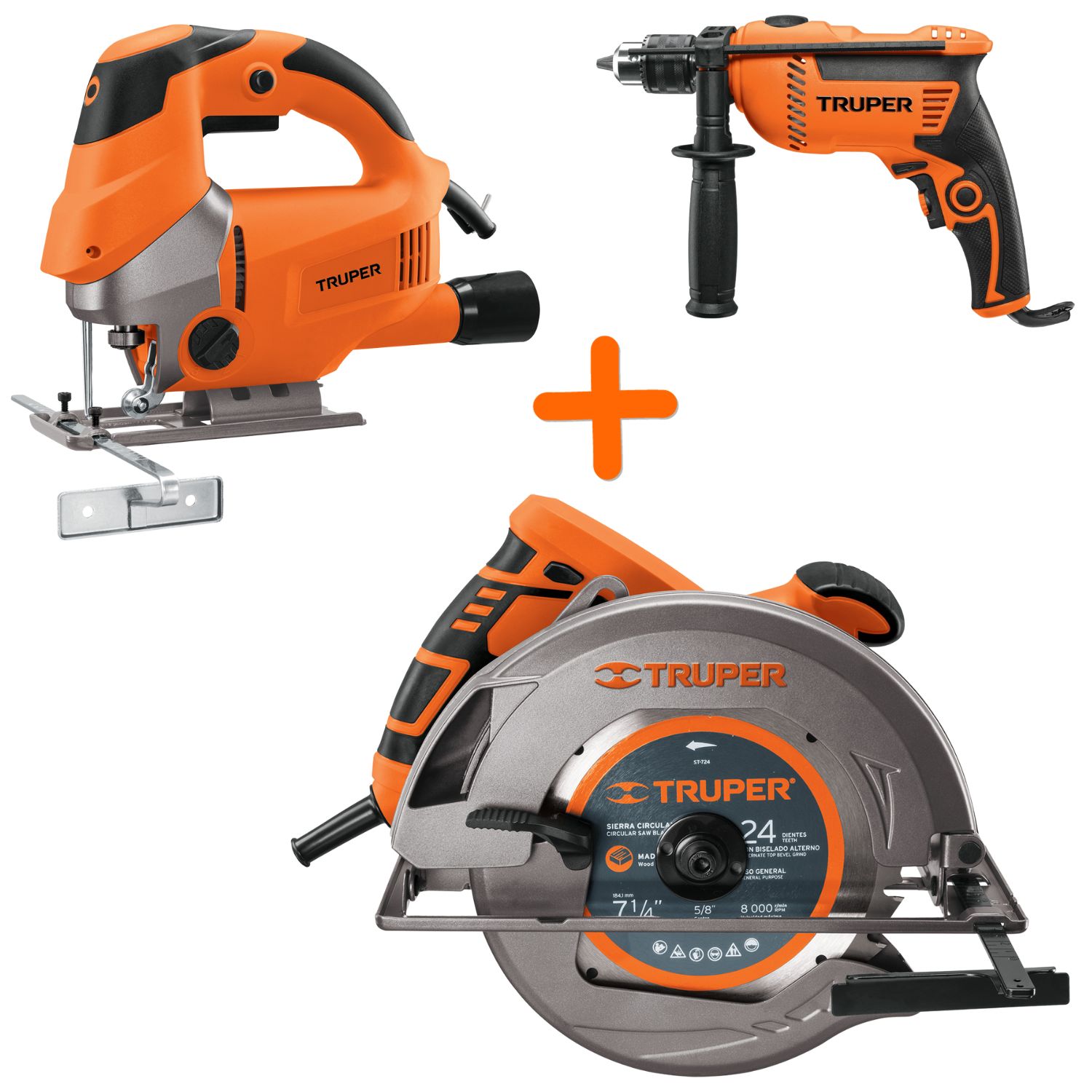 Combo Taladro Percutor 600w, Sierra Circular 1500w y Sierra Caladora 750w 110051546915346