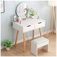 Tocador + Espejo + Banco Vintage Luna 2 Cajones Ventitas Home Blanco