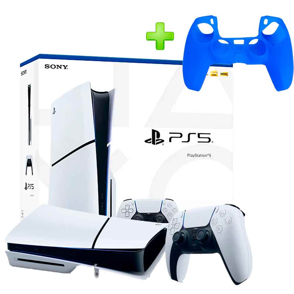 Pack Consola PS5 Slim con Lector 1TB + Funda para Mando PS5 Azul