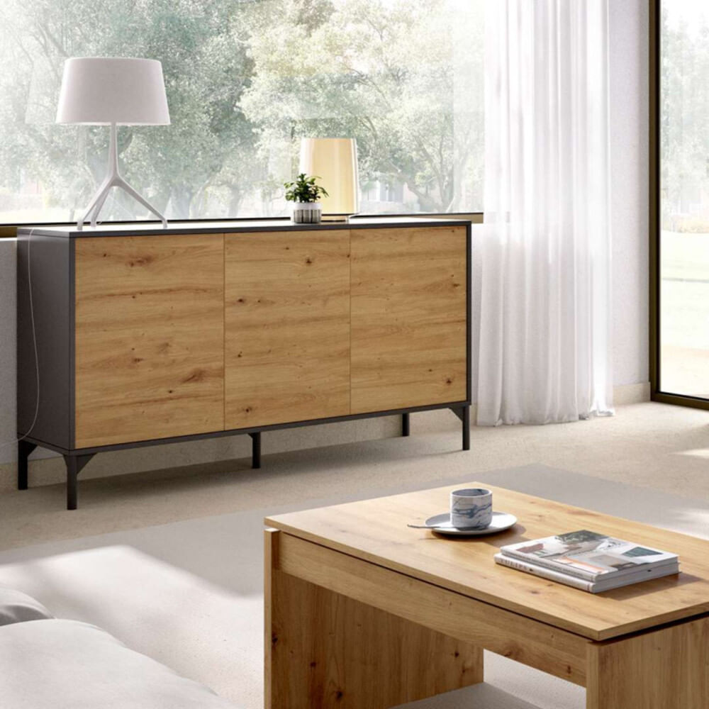 Aparador Clásico 3 puertas Jara color Negro/Marrón TU MESITA