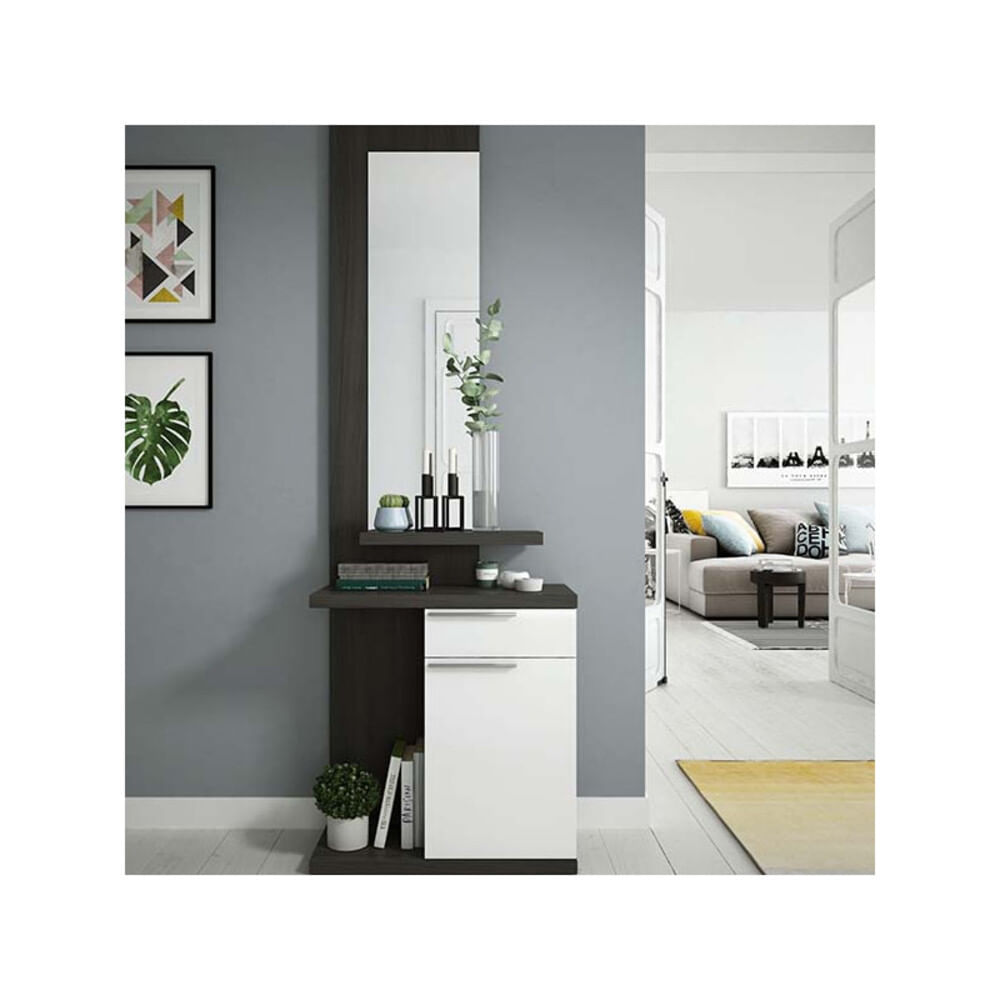 Recibidor Moderno con espejo Matsui color Negro/Blanco TU MESITA