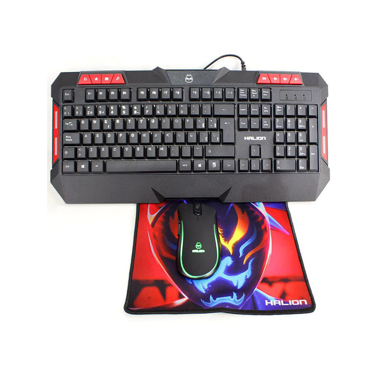Kit Gamer Halion HA407C Custer 3 en 1 con luces LED mouse 7 colores