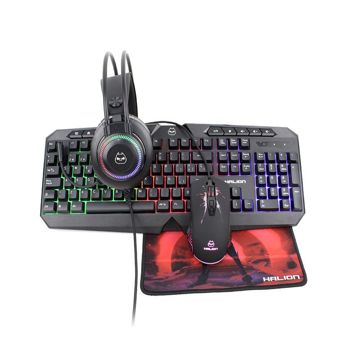Kit gamer Halion HA875C MACK 4 en 1 teclado con luces mouse 7colores