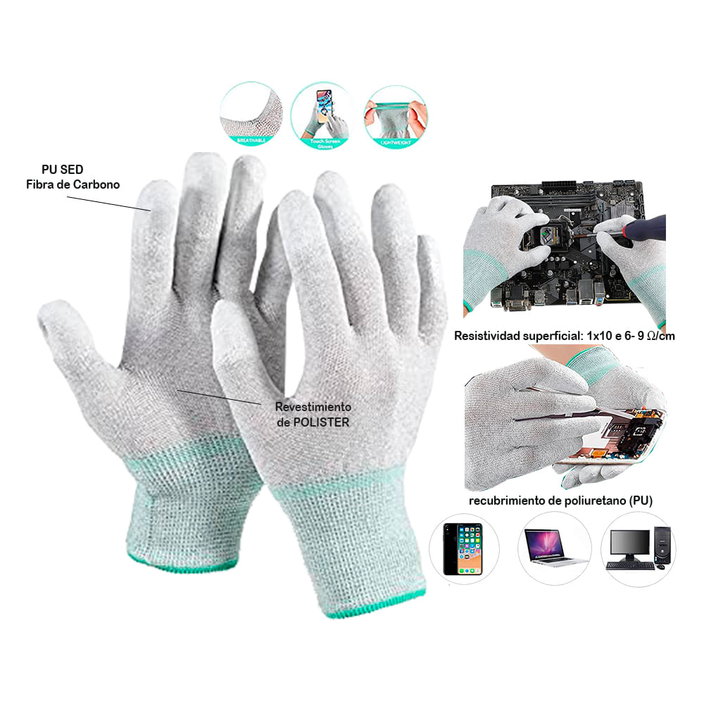 Guantes Antiestaticos Pu De Fibra De Carbono m