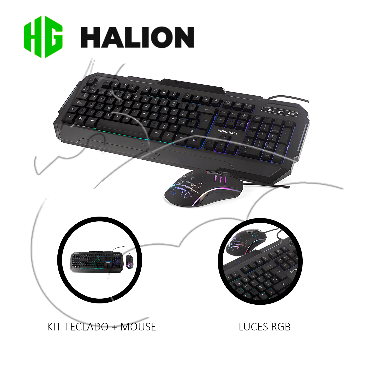 Kit Teclado Y Mouse Halion Gamer Tornado Ha-818c Rgb