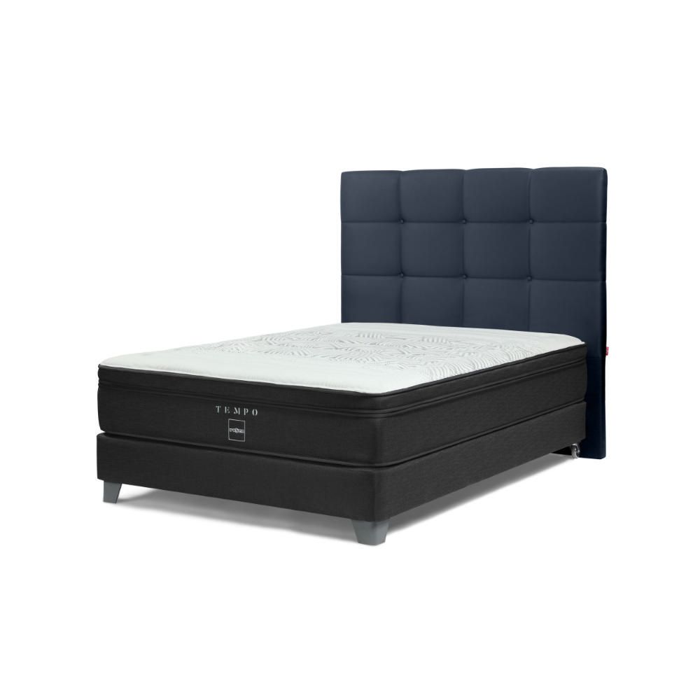 Dormitorio Americano Tempo 2 Plazas + Respaldo Issey + 2 Almohadas Azul
