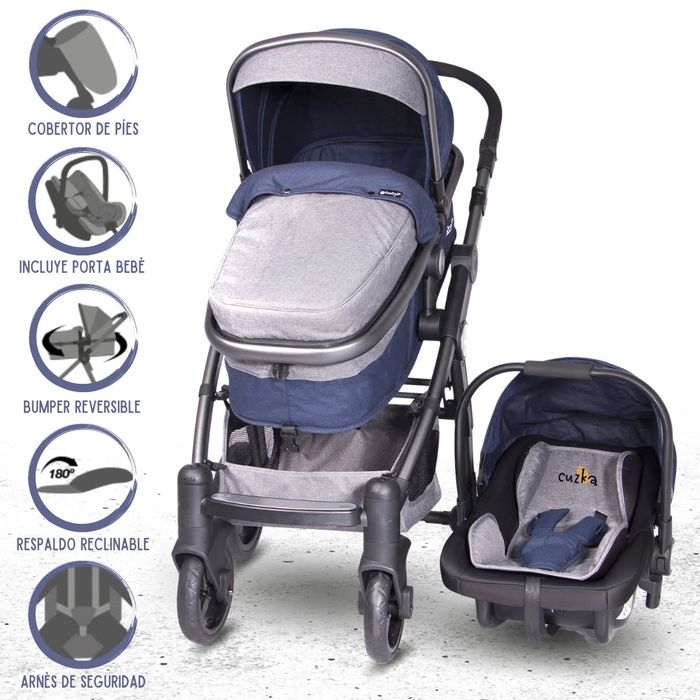 Coche Travel System con Silla Portabebé Ebaby Tainy Deluxe Blue