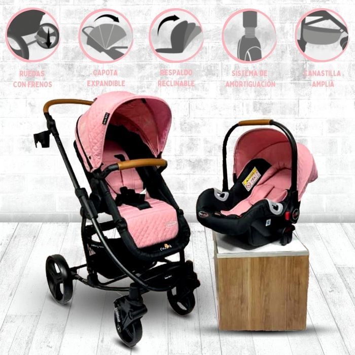 Coche Travel System Con silla Portabebe Baby Kits Prima Plus Pink