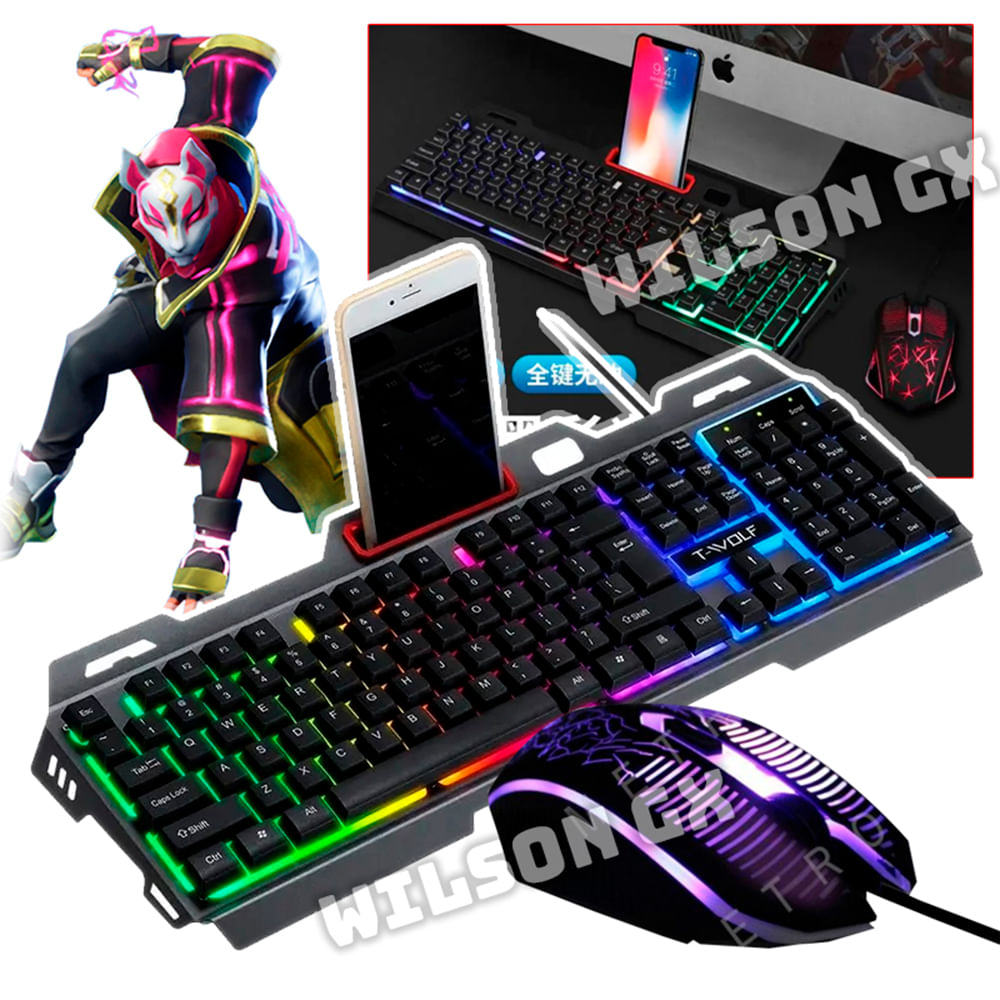 Kit Combo Gamer Teclado Metálico Mouse RGB con luces para PC