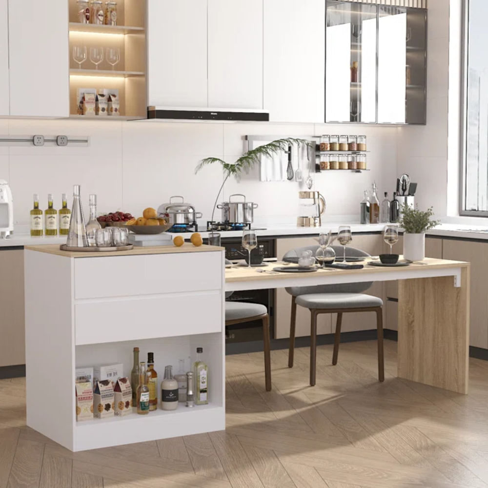 Isla para Cocina Moderna Ventura color Blanco/Duna TU MESITA