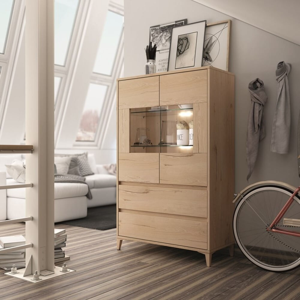 Vitrina 2 puertas Lucio color Duna 2 cajones TU MESITA