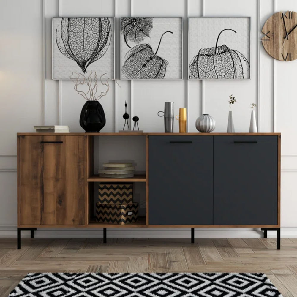 Aparador Largo 3 puertas Roxy color Marrón/Negro TU MESITA