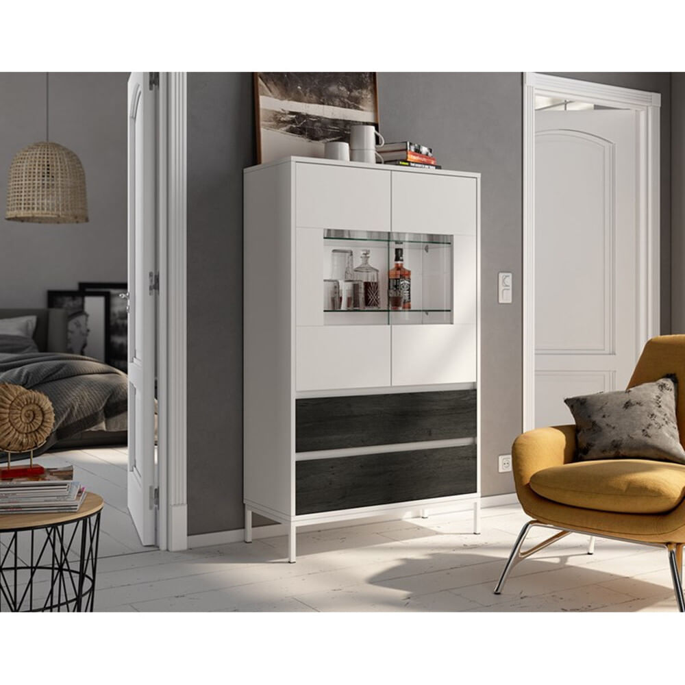 Vitrina 2 puertas Lucio color Blanco/Negro 2 cajones TU MESITA