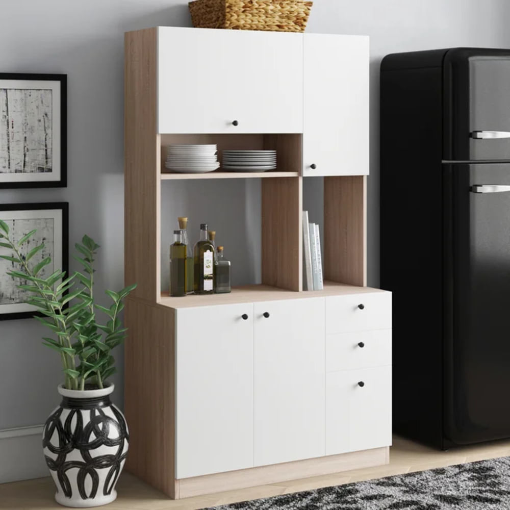 Mueble para Microondas con Organizador Pascual color Blanco/Duna TU MESITA