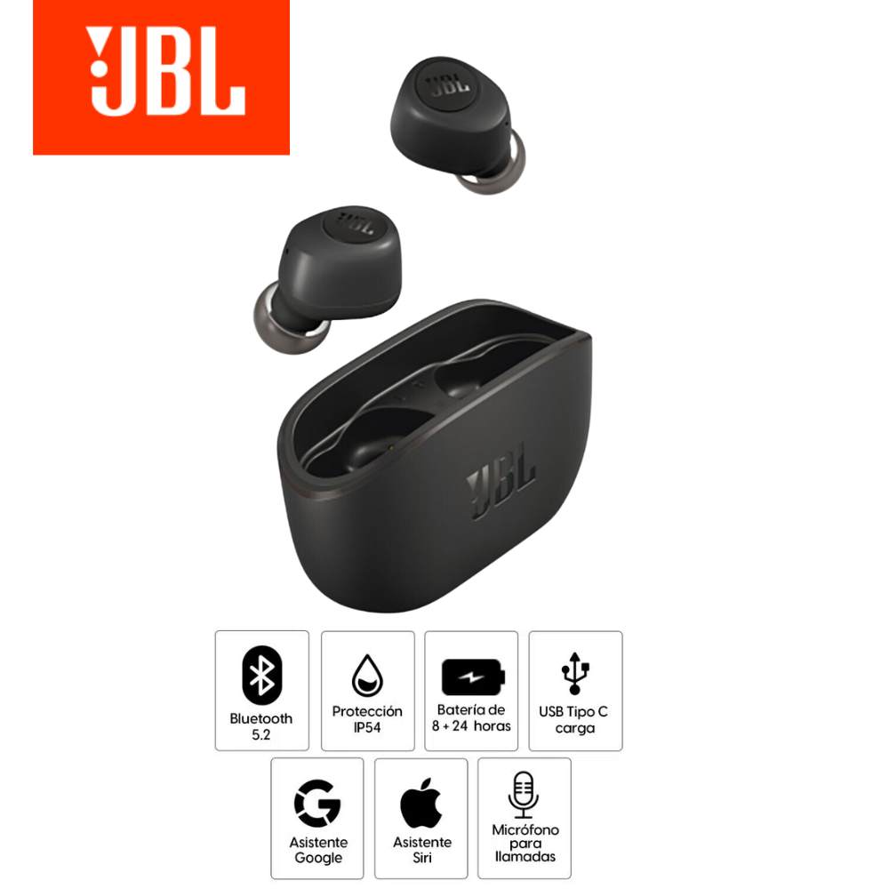 Audífonos JBL Bluetooth Wave Buds c/micrófono, color negro