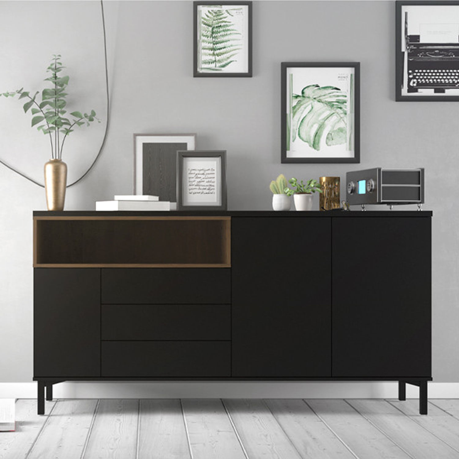 Aparador Minimalista Annika Ventitas Home Negro y Gales