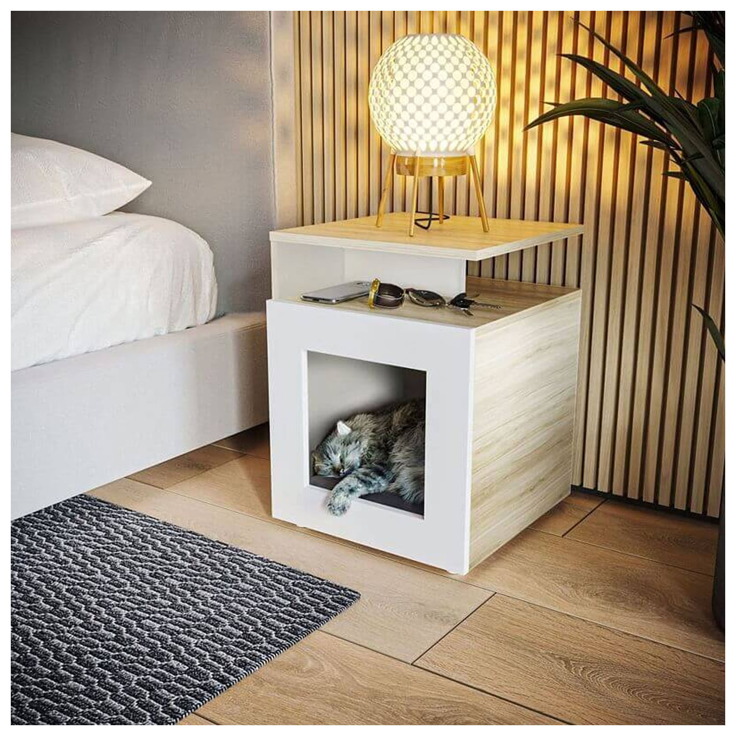 Casa para Mascota Velador Daisy Ventitas Home Manzano y Blanco