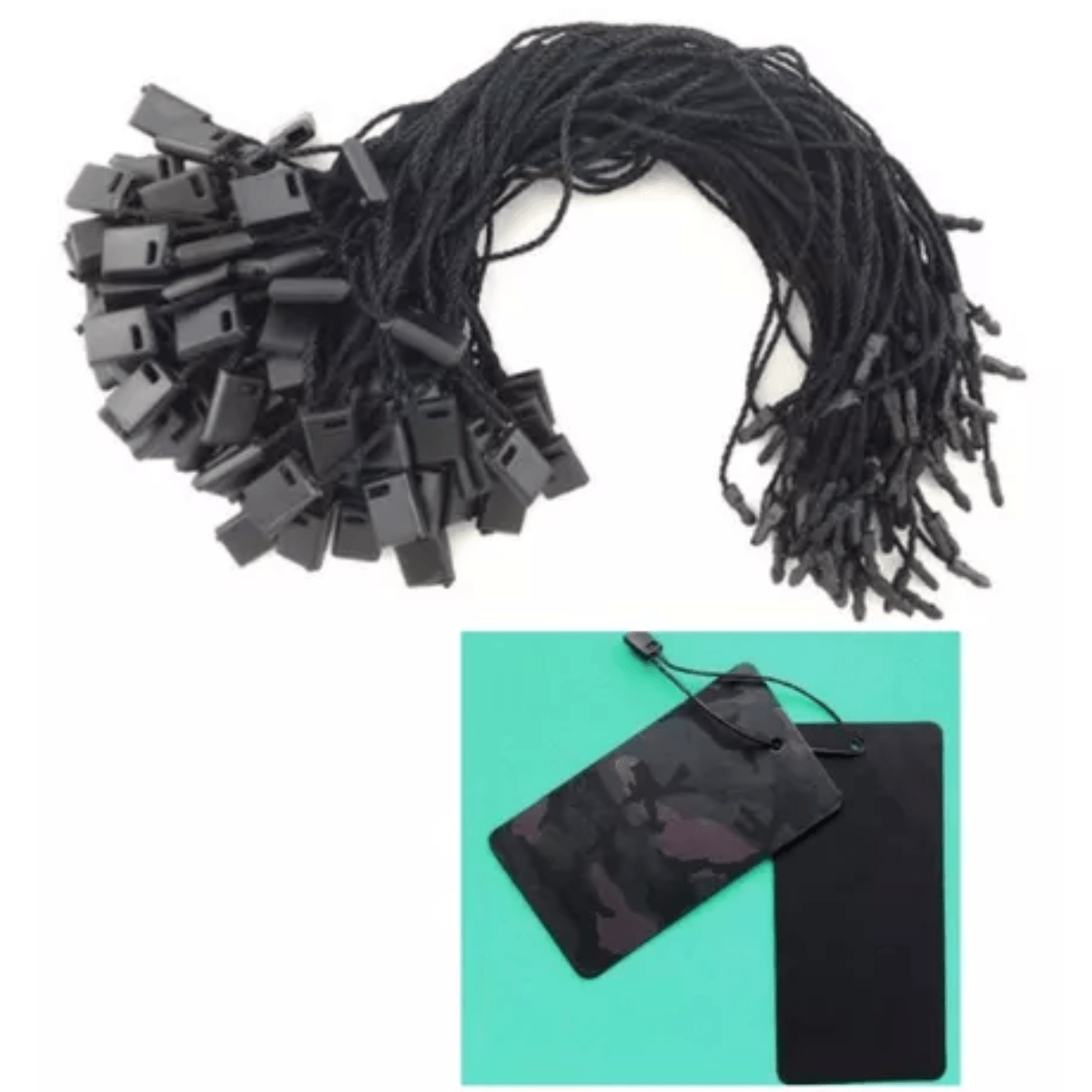 Hilo Nylon Pitas Hang Tag Negro Cuerditas Cordón Manual para Etiqueta por 1000 Piezas