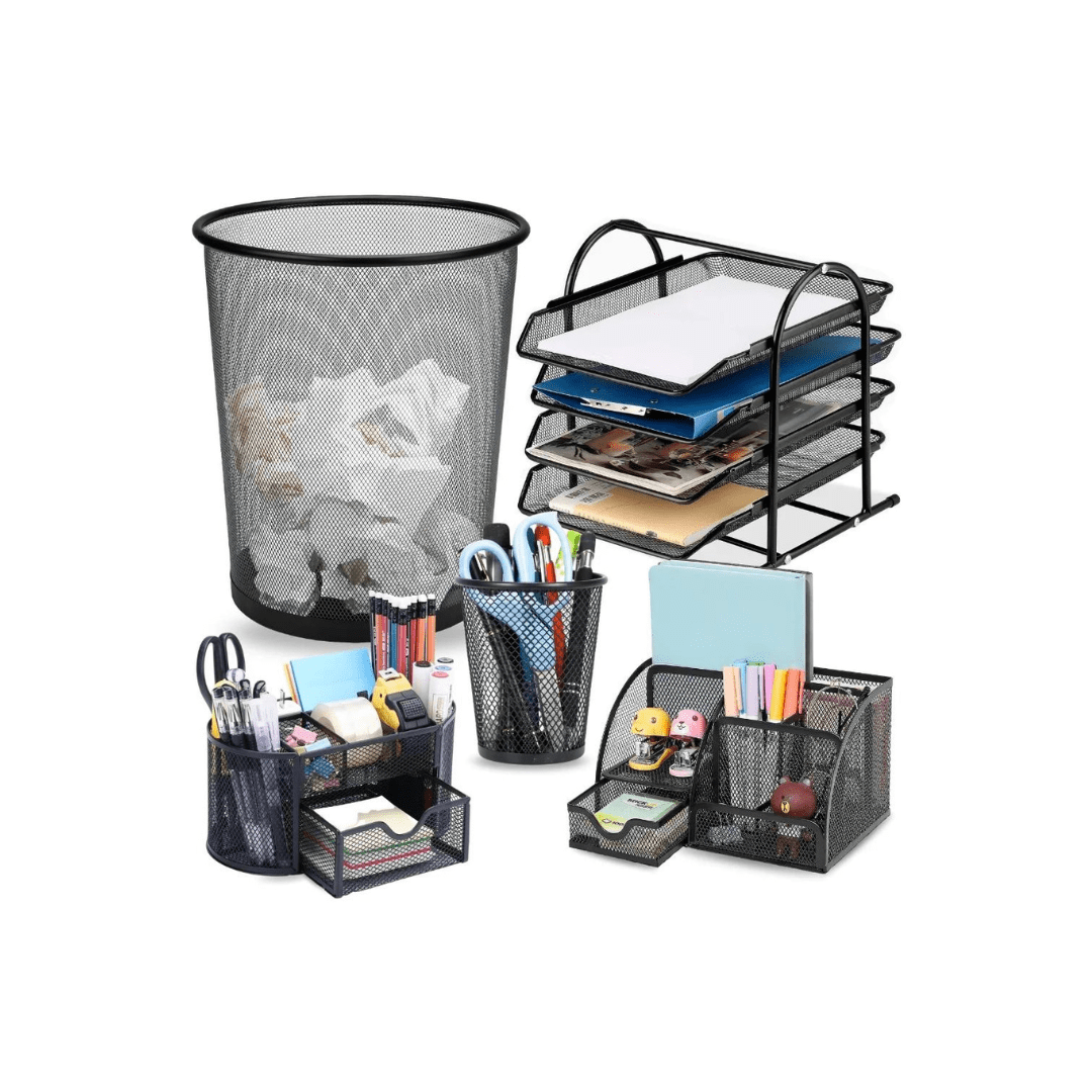 Set Organizador de Escritorio Oficina Librero Papelera Negro 5 Piezas K55