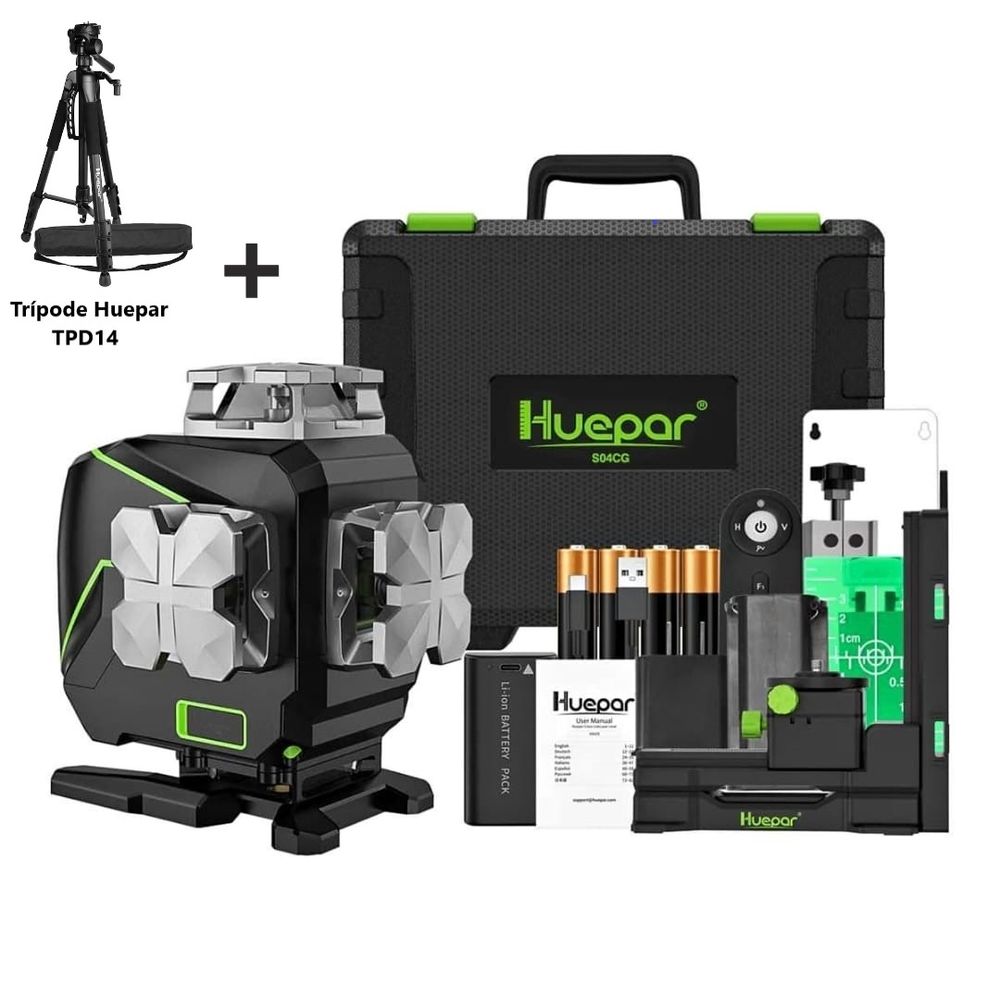 Nivel láser verde Huepar S04CG 16 LINEAS +Trípode Huepar(Pantalla LCD) -  Promart