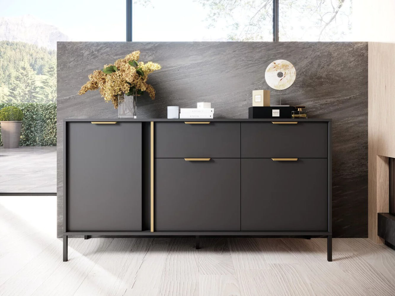 Aparador Recibidor Ballarta 3 puertas 2 cajones TU MESITA color Negro